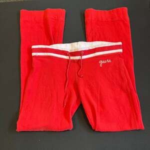 Guess Jeans Red Low Rise Flare Y2K Sweatpants with Contrast Rib Waistband